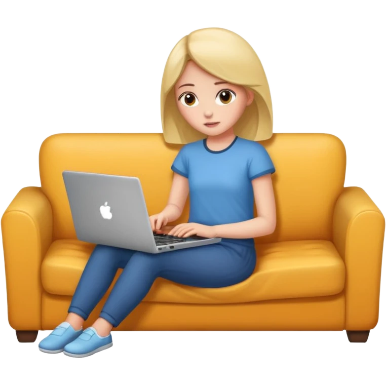 A girl is lying on the couch with a laptop, working emoji