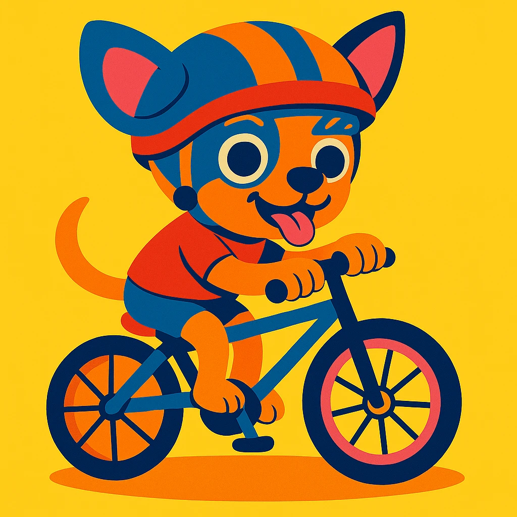 Add a colorful helmet to the chihuahua riding a bicycle, maintaining the vibrant and playful style. emoji