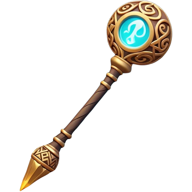 Clash of Clans aesthetic: Cinematic Playful Magic Staff Emoji, rendered in a 3D vector-style similar to standard emojis with minimal shading and bold, simplified shapes. A compact, isometric enchanted staff with intricate runic carvings and a glowing orb at its tip, softly glowing with a mystical arcane charm. Simplified yet unmistakably iconic, highly detailed and consistent, glowing with a soft radiant glow and high shine. Stylized with a touch of legendary sorcery and a soft glowing outline, capturing the essence of a powerful magic staff with a friendly, playful vibe! emoji