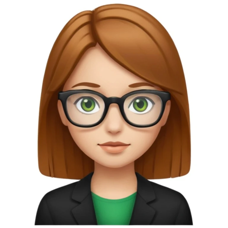 Caucasian girl with golden brown hair, green eyes, and black square glasses  emoji