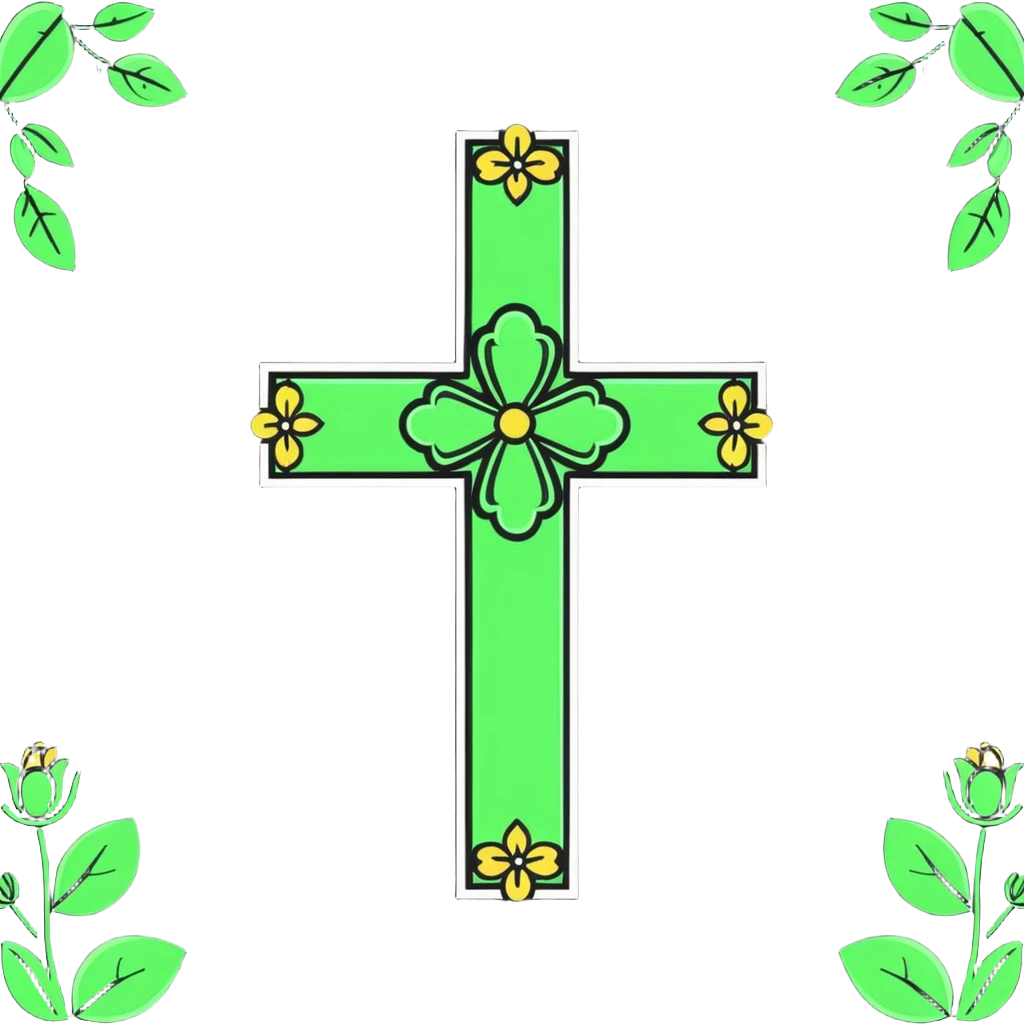 cross decorated with green flowers emoji