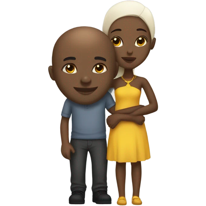 African  girl dark hair kissing white bald man emoji