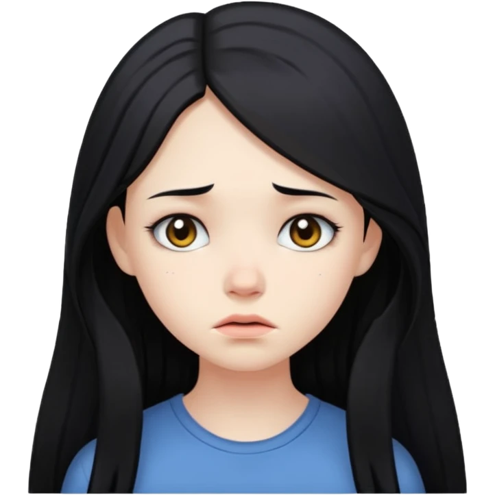 pale girl with long black hair, sad expression emoji