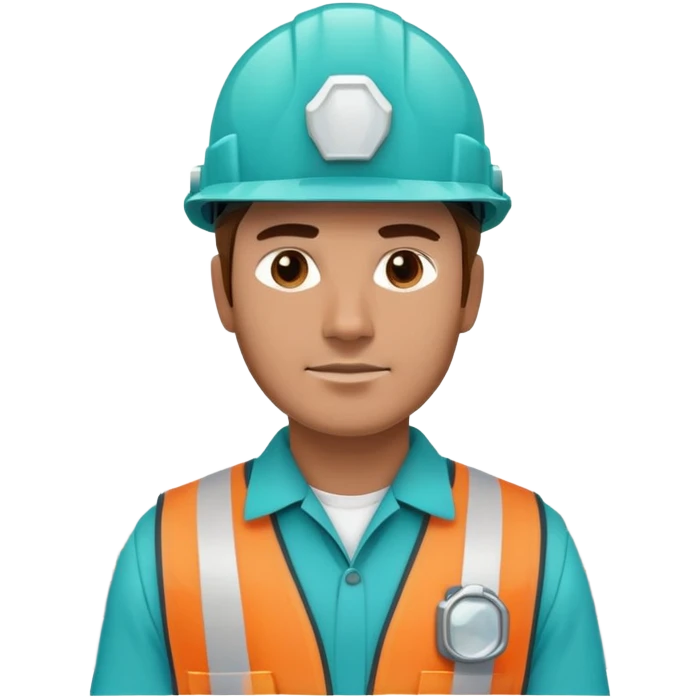 Male oil rig worker in uniform and safety helmet, cool tones with sky blue, teal green, white, and light gray emoji