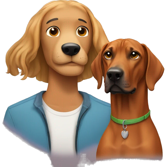 white male with long rainbow colored hair alongside a brown rhodesian ridgeback emoji