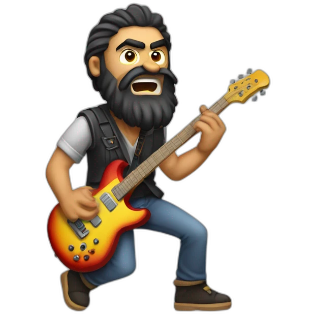angry Gipsy guy with beard playing electric guitar emoji