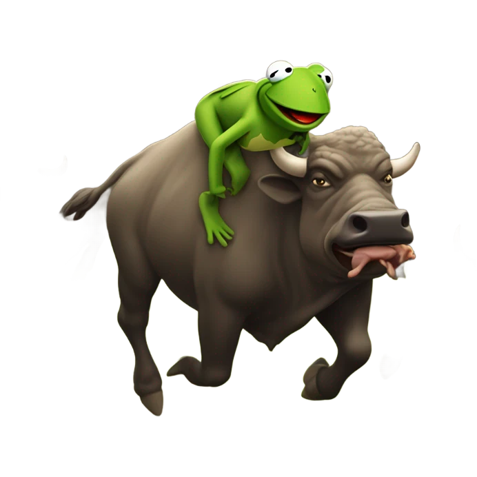Kermit the Frog chased and trampled by a herd of buffalo emoji