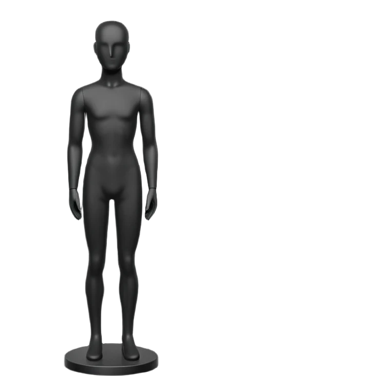 Minimalistic flat vector icon, iOS style, thin black contour on white background. Matte black mannequin in front of in 3D monochrome style. emoji