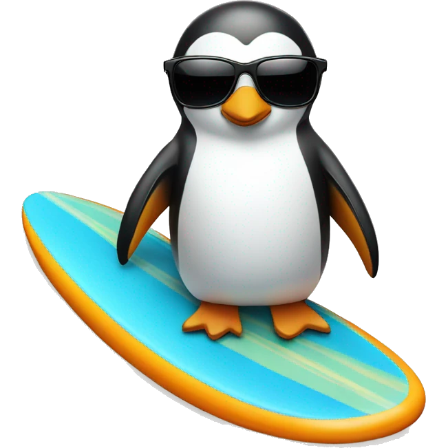 penguin with sunglasses on a surf board  emoji