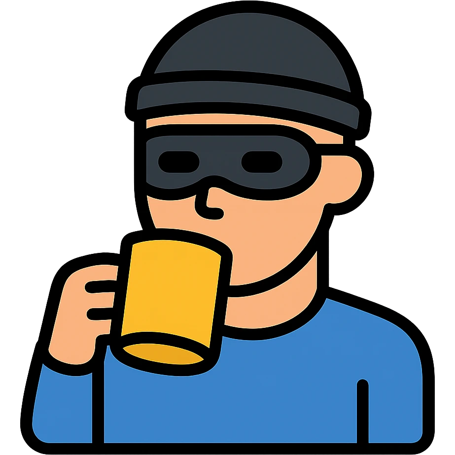 color outline icon style man's face with a black full mask drinking coffee emoji
