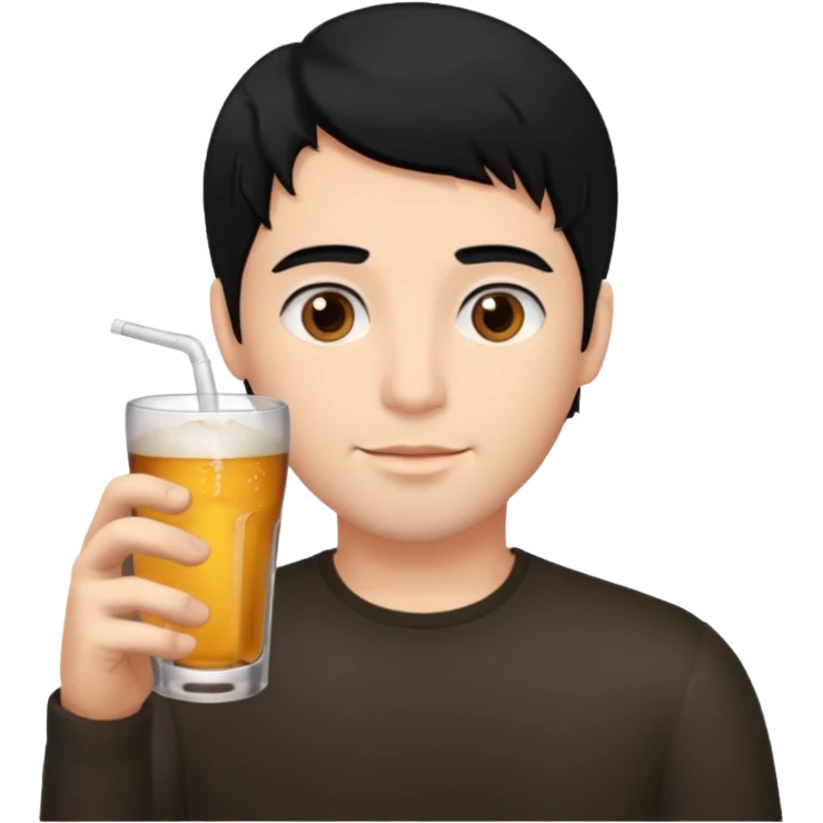 Guy with black hair brown eyes drinking  emoji