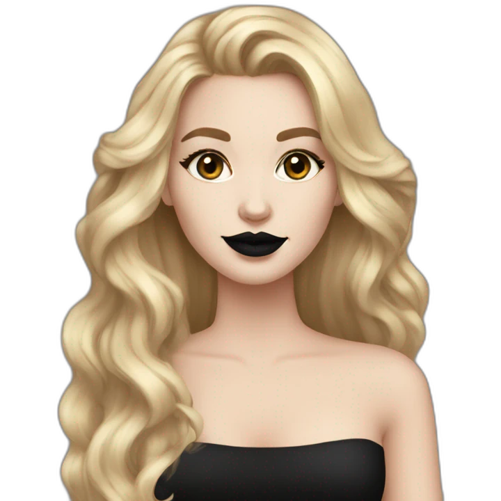 white girl with gold hoop earrings wearing black dress and long hair black lipstick emoji