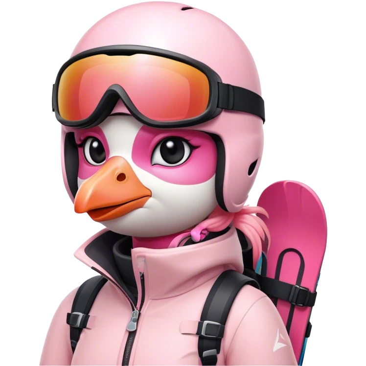 A female Skiing Flamingo with ski helmet, ski goggles , ski and ski boots. One head and two legs emoji