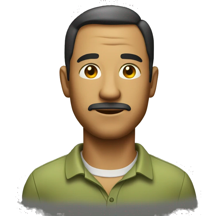 a man with an olive oil shirt, looking from the side in the camera emoji