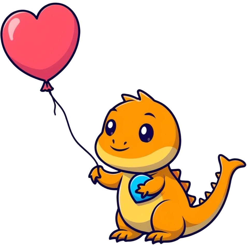 cute bearded dragon with heart balloon emoji