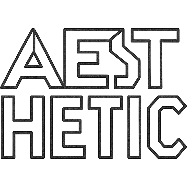 the word 'Aesthetic' in a geometric icon style, sharp edges, simple shapes emoji