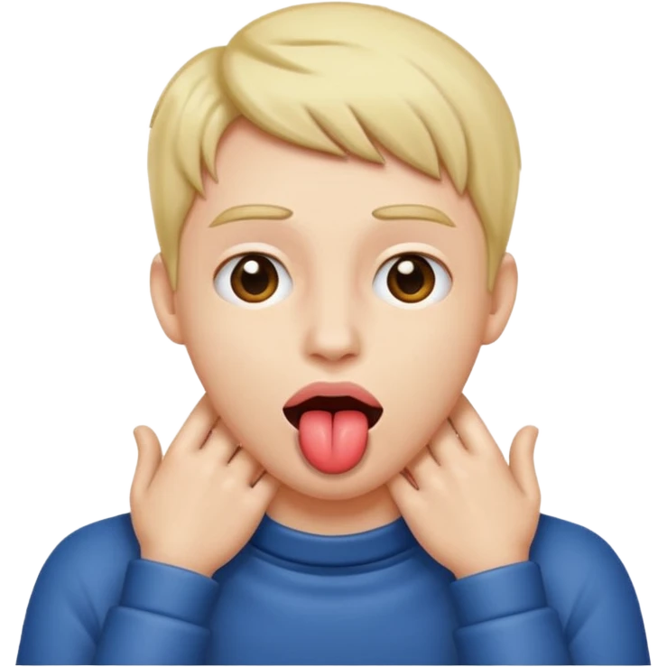 Person with their two hands around their neck, with their tongue sticking out emoji