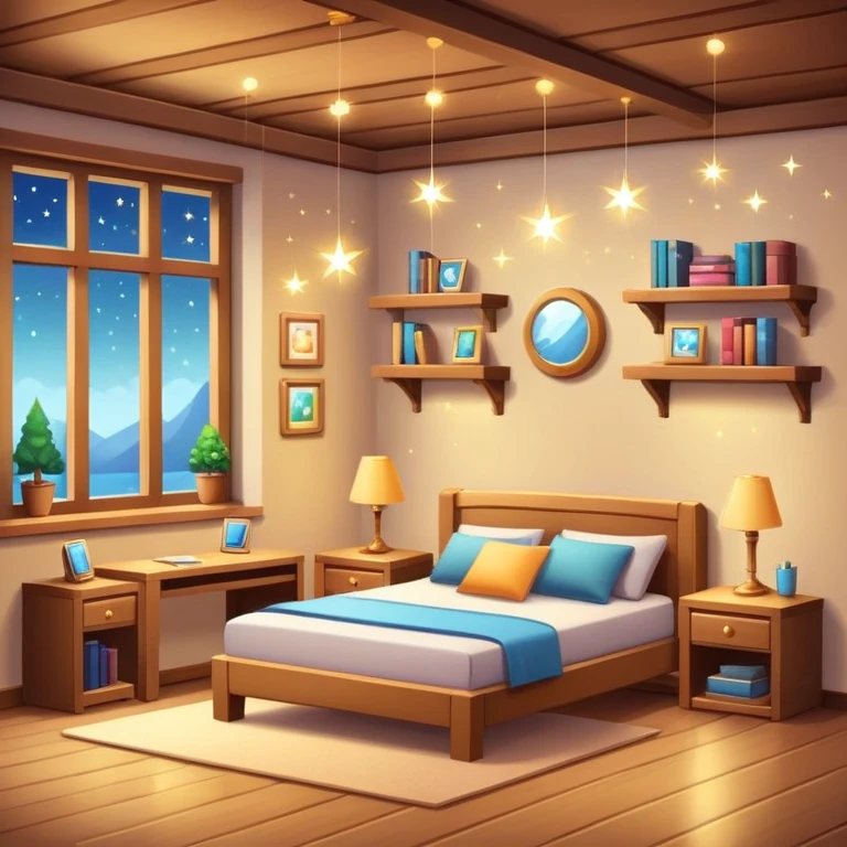 cozy room with furniture and sparkles floating above the furniture emoji