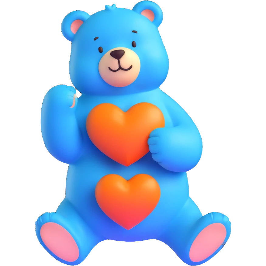 blue bear holding a heart emoji
