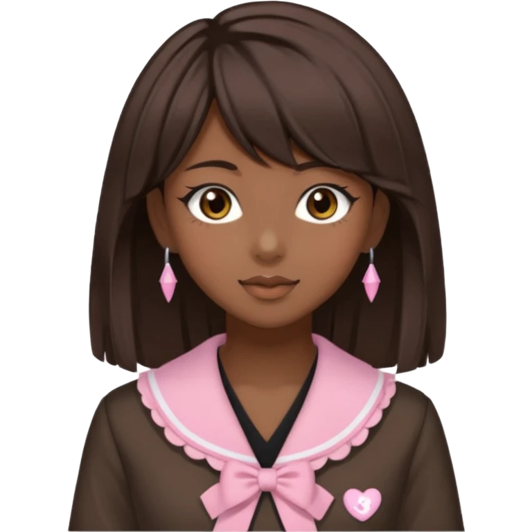 Dark skin, light skin, brown eyes, medium dark brown hair, side bangs, and wears a gyaru outfit  emoji