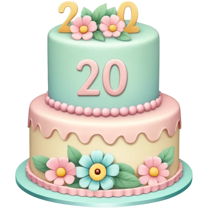 make a floral pastel cake that is aesthetic or vintage with the number 2 and 0 on it emoji