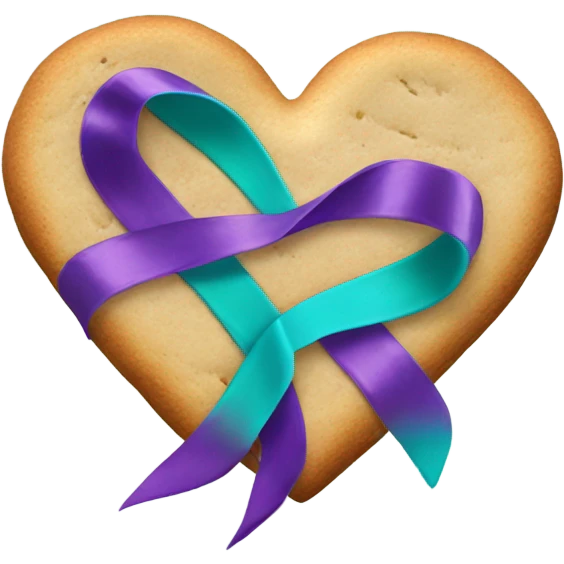 Cookie heart with teal purple awareness ribbon emoji
