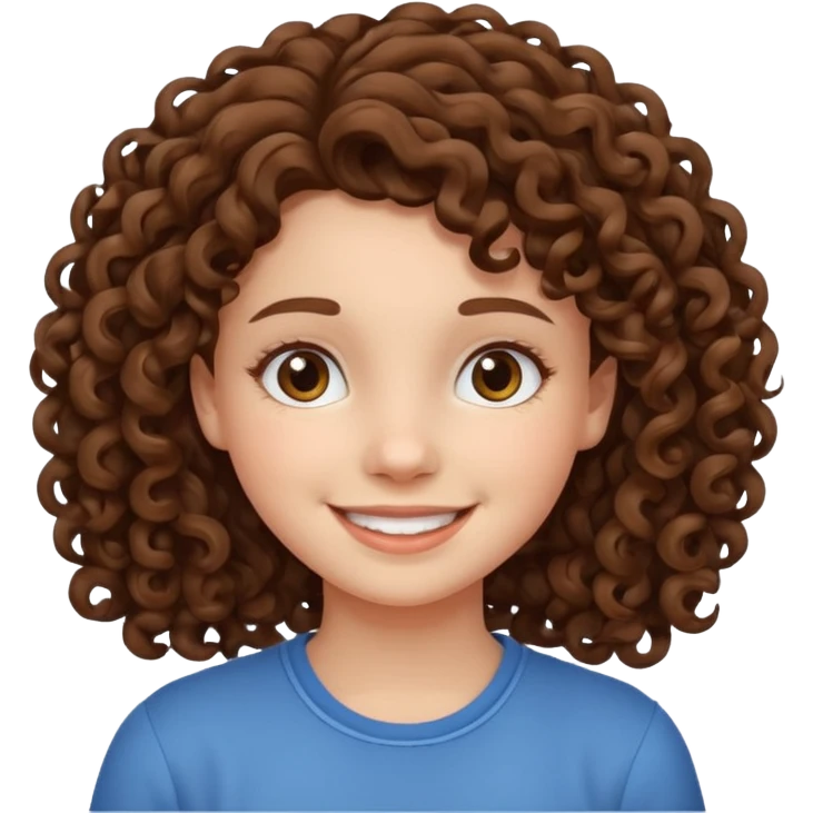 a teenage girl with curly brown hair withe a white skin emoji