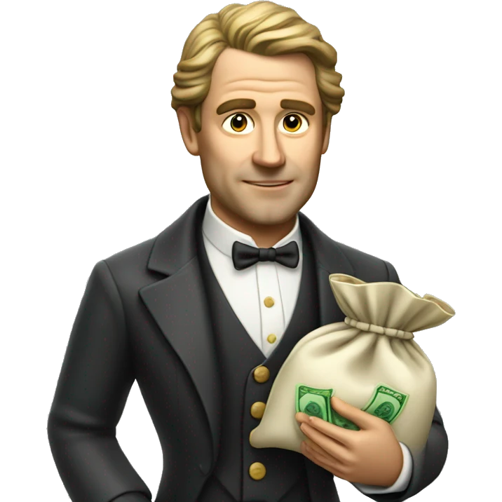 photorealistic aristocrat with money bag in his hands emoji