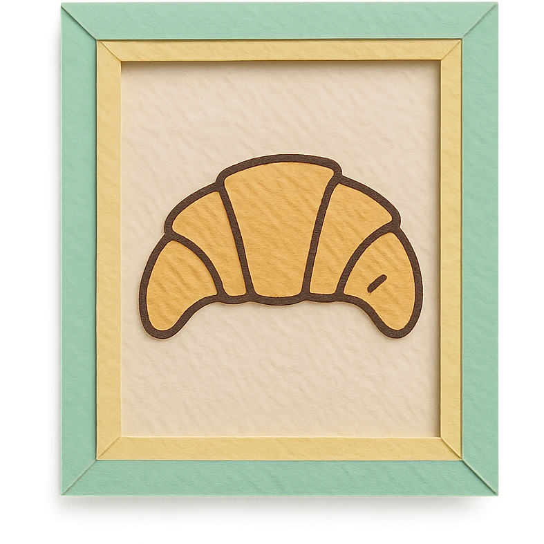 coffee shop wall art frame with croissant doodle, soft pastel colors, hand-drawn style emoji