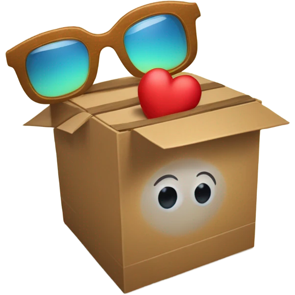 caja inteligente con lentes de sol dentro de un corazon grande  emoji