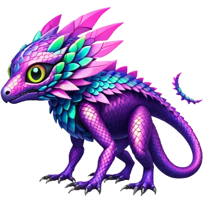 Tropical futuristic lush warm-colored modern colorful neon-colored cyber-Fakémon-Digimon-Trico-Vernid-creature emoji