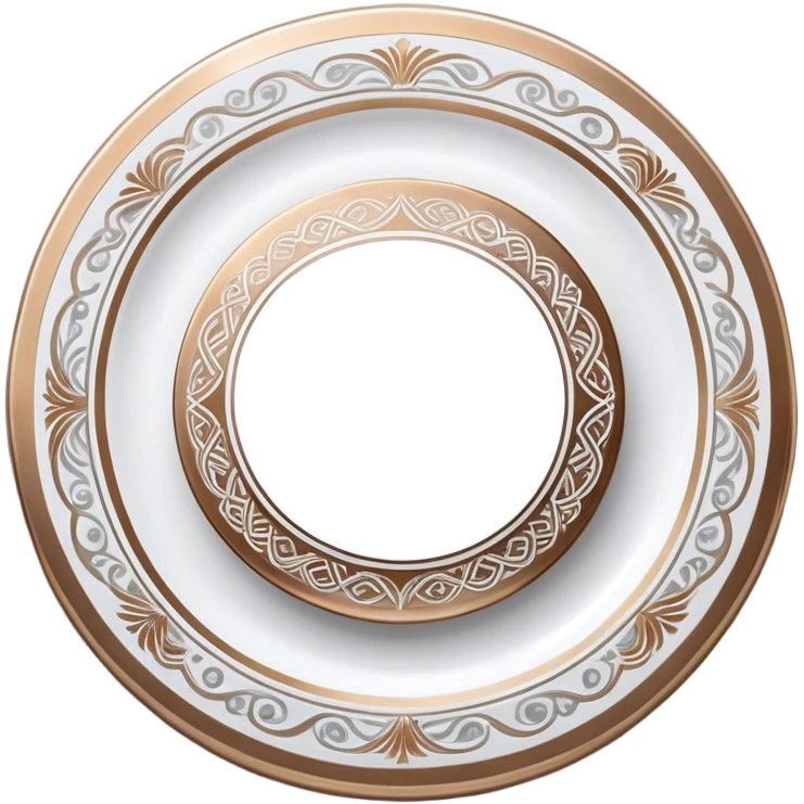Silver and bronze painting icon, hand-painted silver and bronze objects such as plates or decorative pieces, intricate designs with enamel paints, visible fine paintbrush and metal surface, shining metallic finishes, no finished artwork, just the painting process, minimalistic style, clean lines, transparent background. emoji