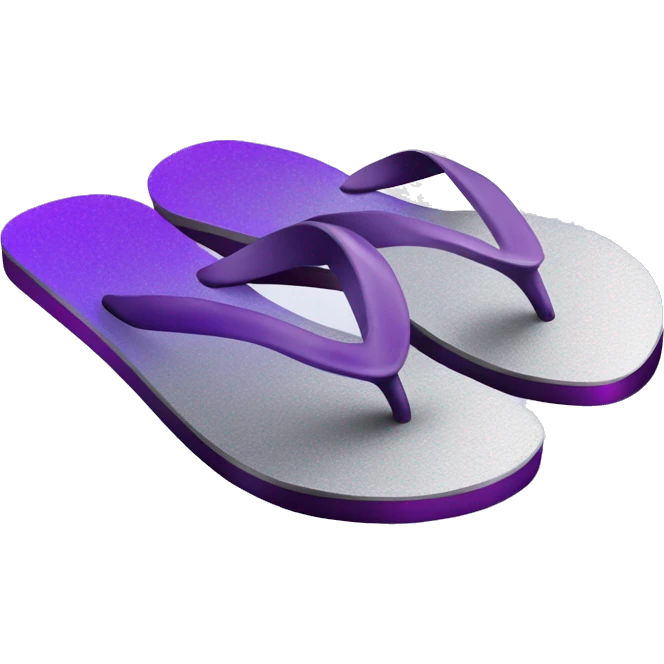 Realistic metallic silver and dark purple gradient pair of summer flip flops isolated. emoji