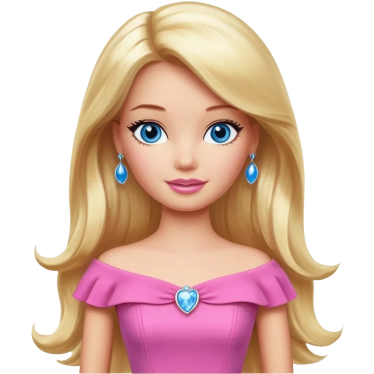 barbie, long blonde hair, pink dress, with blue eyes,different dress emoji