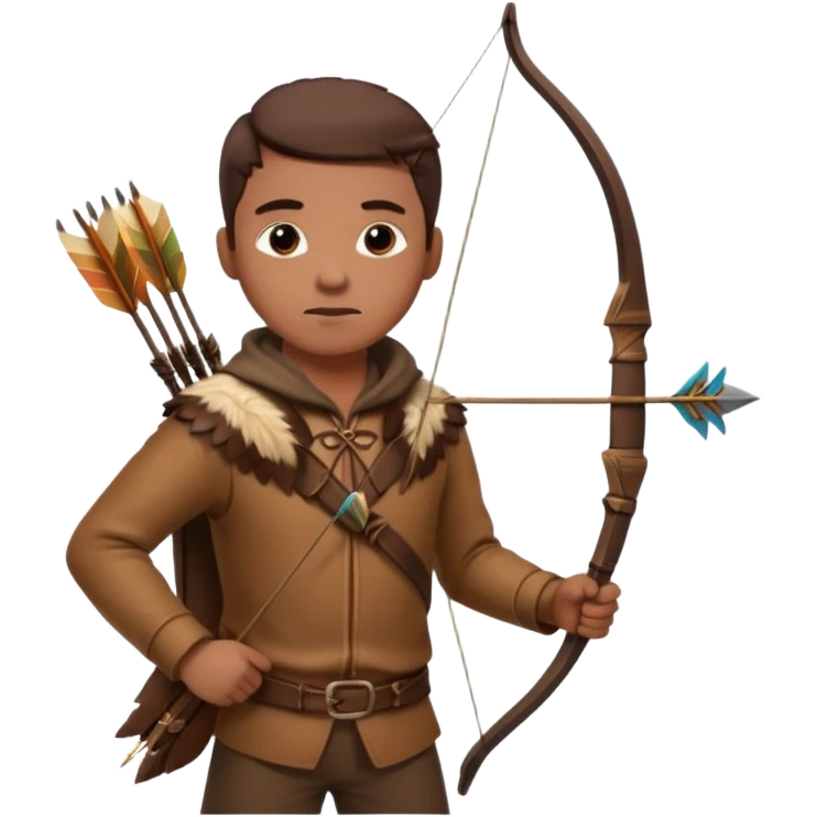 The classic hunter image with a bow and arrow on his back, dressed in brown with some animal made decorations emoji