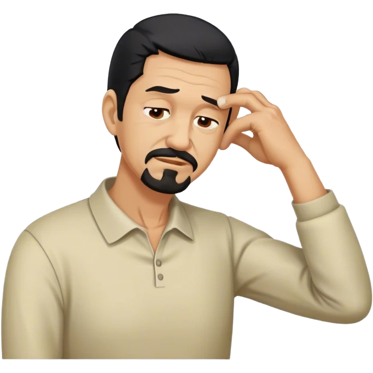 Older Man with black hair and goatee holding neck bent over in pain emoji