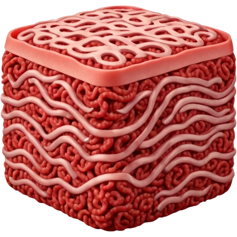raw ground beef, vivid red, dense compact, visible strands, moist fresh, no patty shape, no garnish, herbs, plate, or extras, soft lighting, emoji scale emoji