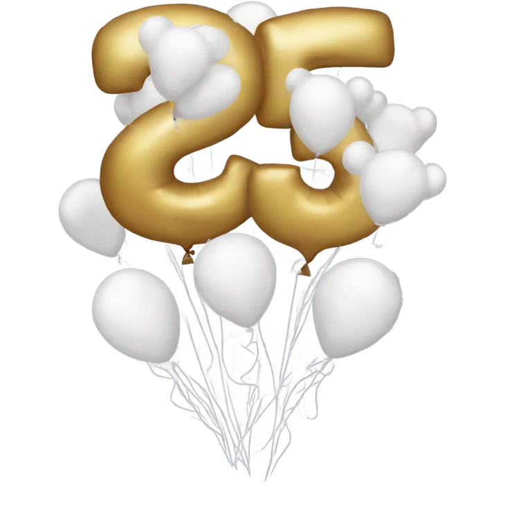 The number 25 with white balloons  emoji