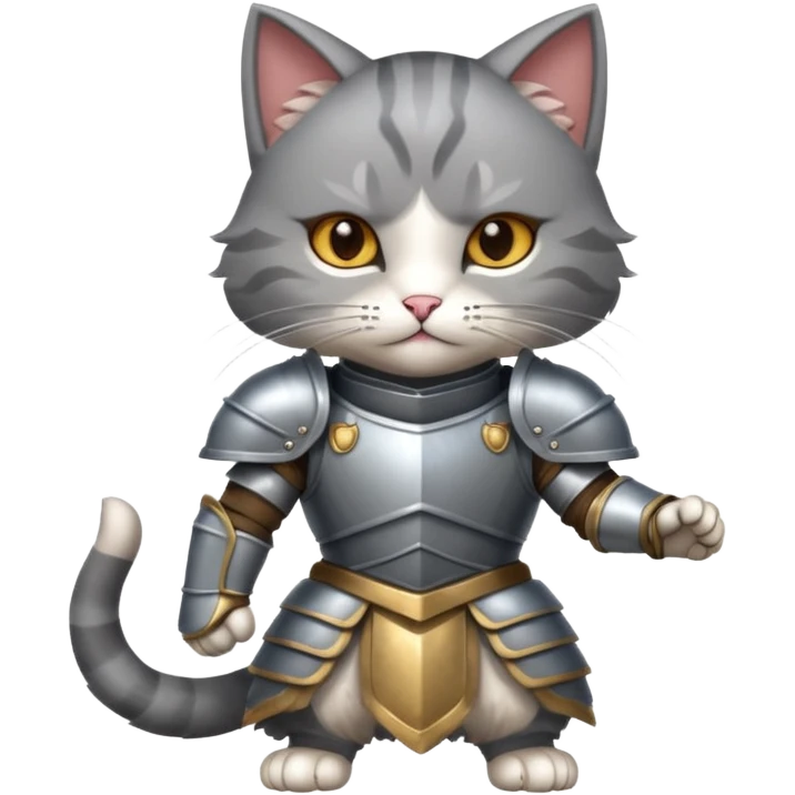 cat ares has battle armor. dynamic pose emoji