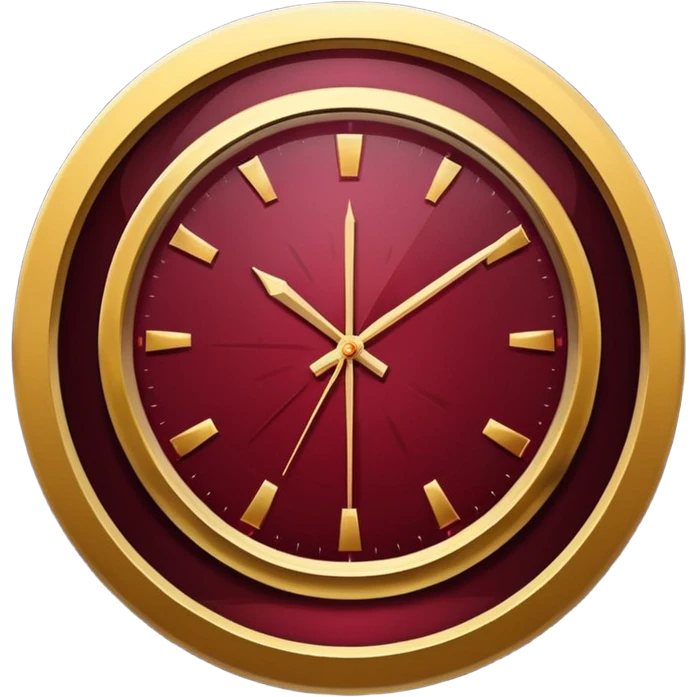 Minimalist icon of a powerful clock breaking through darkness, symbolizing important turning points. Black background, gold and wine red accents, strong shadows. Futuristic yet elegant. emoji