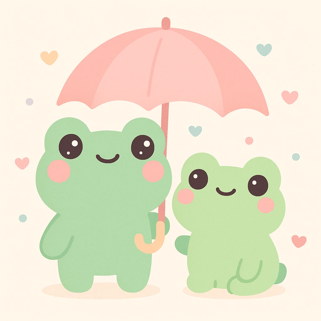 frog friends sharing an umbrella, adorable style emoji