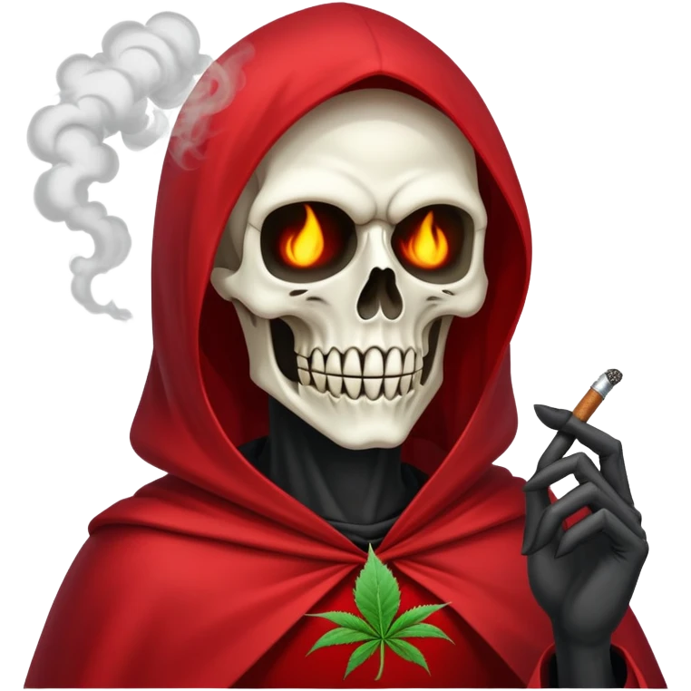 grim reaper face with red cape smoking weed with loads of smoke in the air emoji
