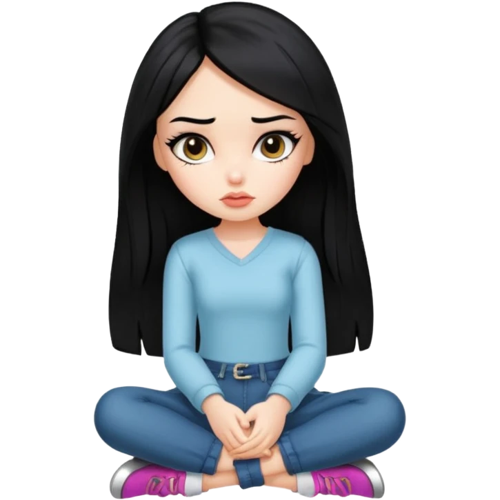 a pretty bratz fair girl with black hair sitting bored emoji