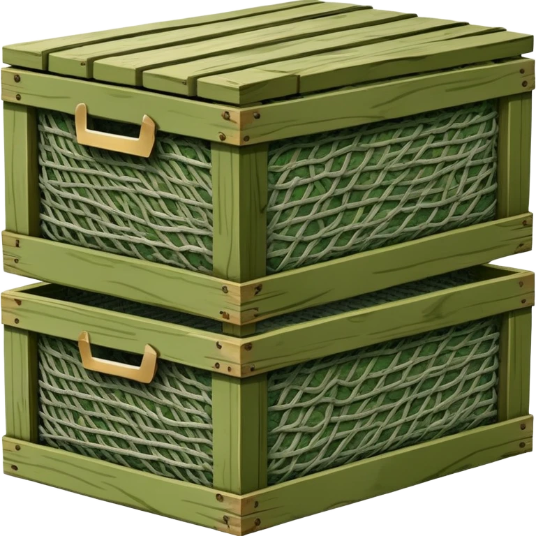 military green wooden boxes covered with camouflage net emoji
