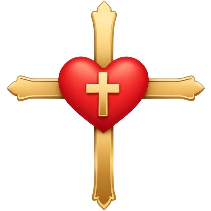 Two red heart outlines united by a gold cross  emoji