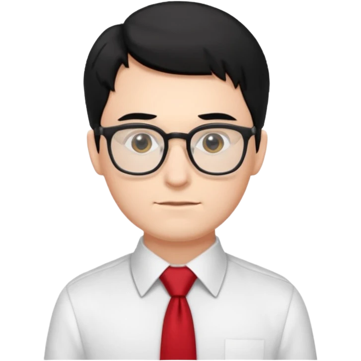 white man in white shirt, having red tie, black hair, wearing glasses emoji