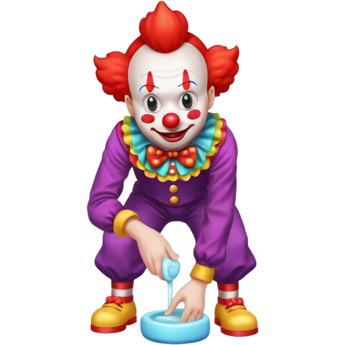 Clown dropping down to pick up soap emoji