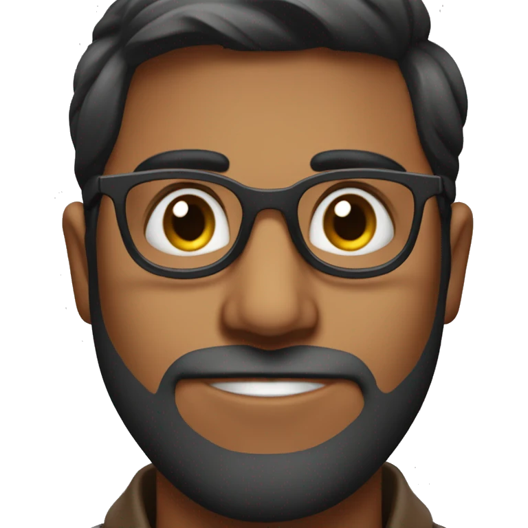 Indian boy in his 20's with specs and combed back hai and beard, has a better jawline and is a bit fat emoji