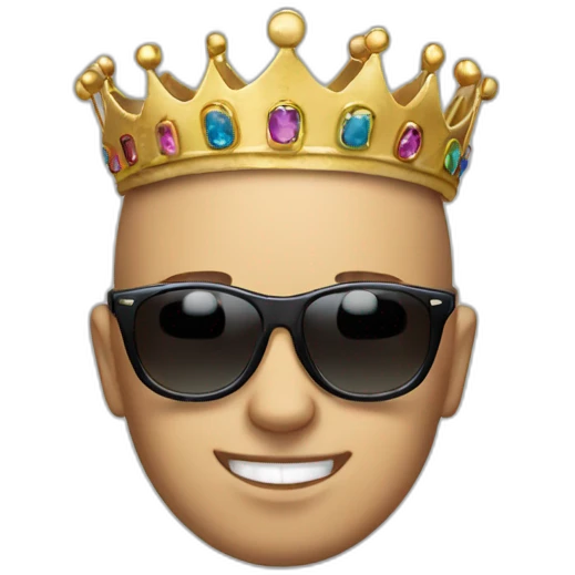 A bald face wearing sunglasses and a crown on top of his head emoji