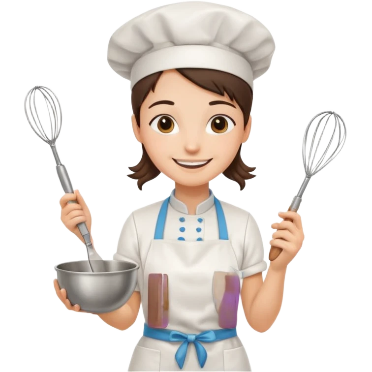 Young Pastry Chef – smiling, holding whisk and mixing bowl. emoji